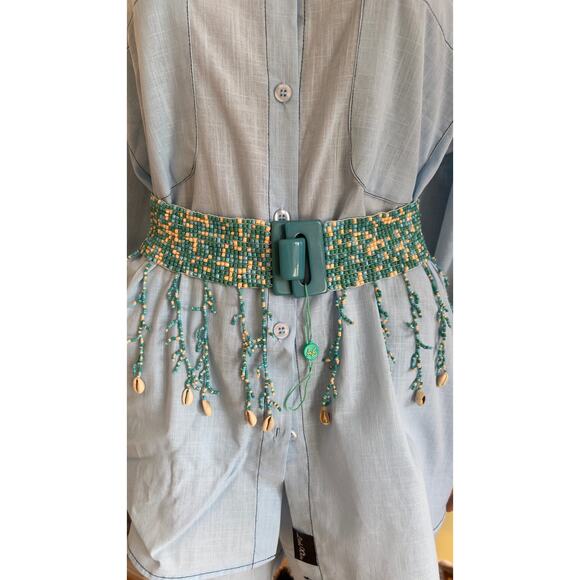 Antica Sartoria elastic belt turquoise glass seed beads a seashell main image 6